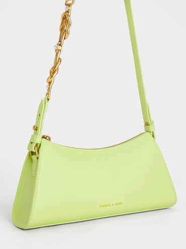 Metallic-Accent Strap Trapeze Bag, Lime, hi-res