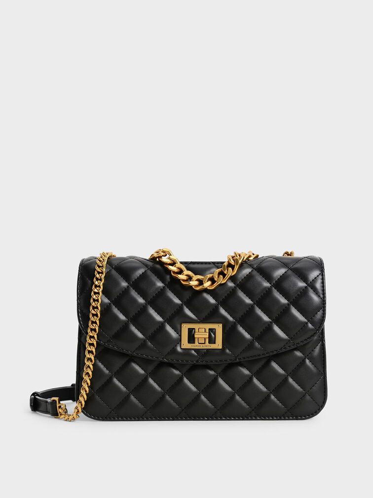 Black Quilted Chain Bag - CHARLES & KEITH IN