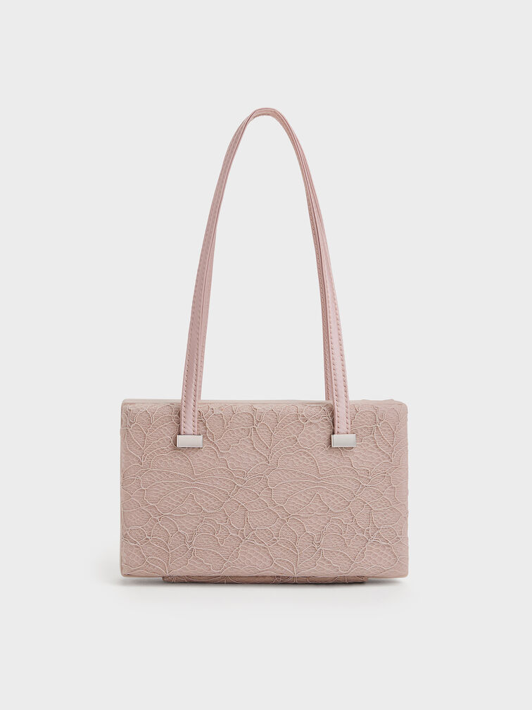 Jennis Lace & Satin Shoulder Bag, Pink, hi-res