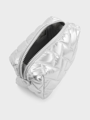 Nylon Chevron Pouch, Silver, hi-res