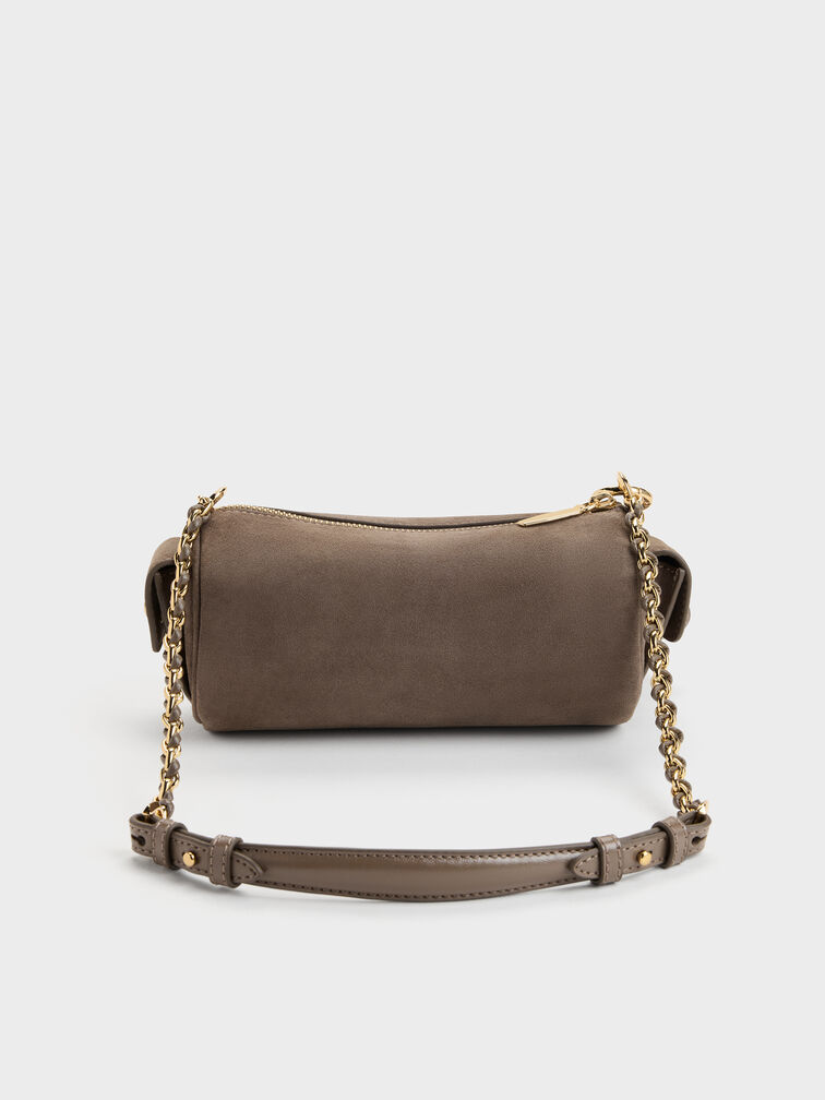 Lottie Faux Suede Side-Pocket Chain Shoulder Bag, Stone Grey, hi-res