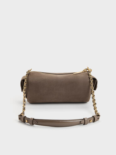Lottie Faux Suede Side-Pocket Chain Shoulder Bag, Stone Grey, hi-res