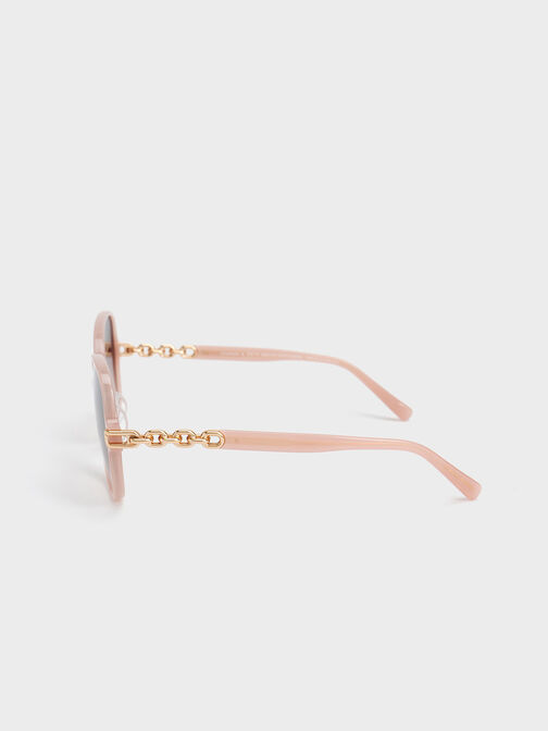 Chain-Link Oversized Butterfly Sunglasses, Pink, hi-res