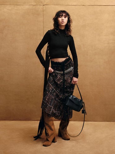 Khai Ruched-Flap Side-Pocket Top Handle Bag, Black, hi-res