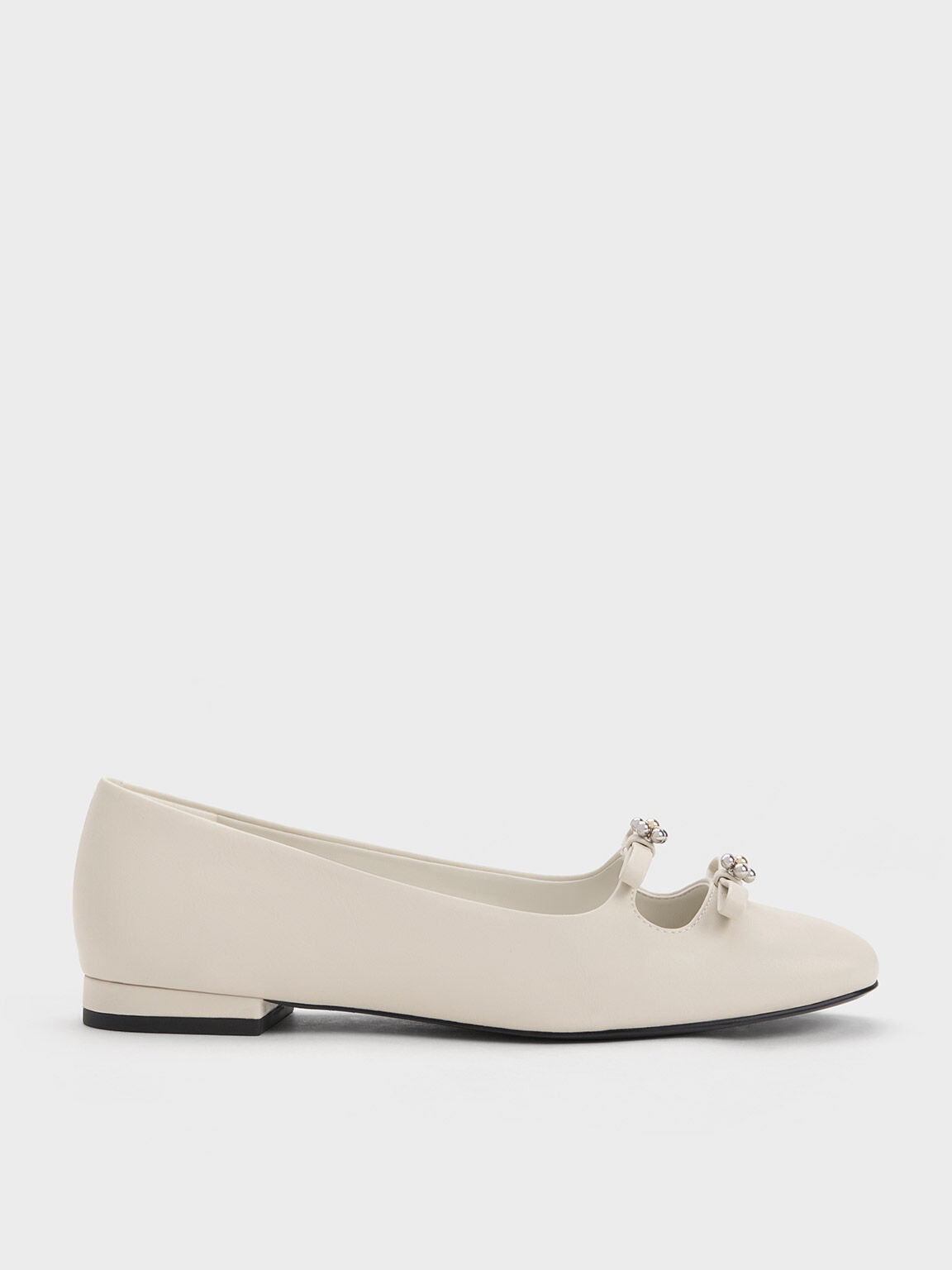 Floral Beaded Bow Ballerinas, Chalk, hi-res