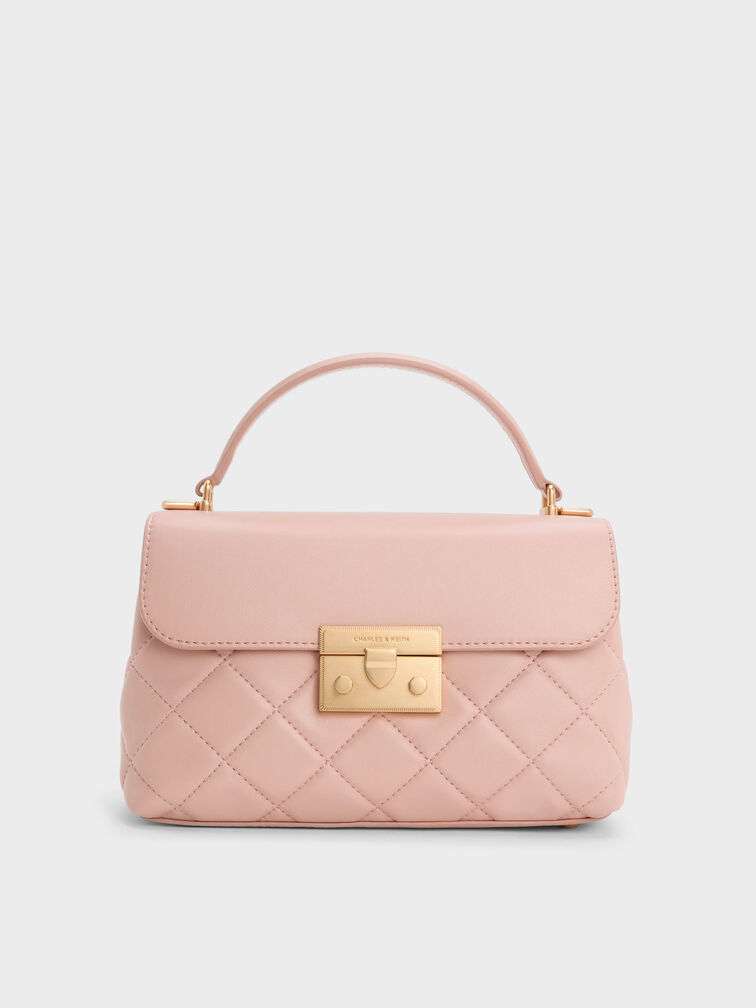 Alva Quilted Top Handle Bag, Light Pink, hi-res