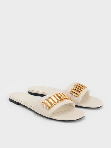 Metallic-Accent Slide Sandals, Chalk, hi-res