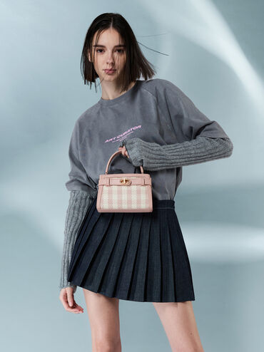 Aubrielle Checkered Top Handle Bag, Light Pink, hi-res