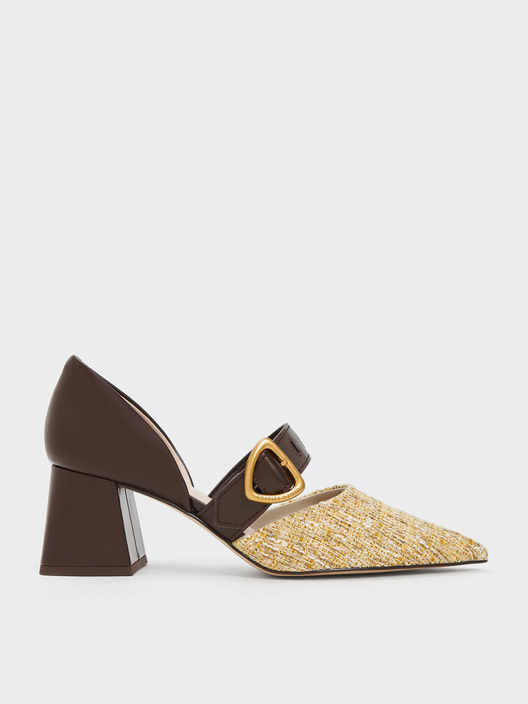 Sepphe Tweed Metallic Buckle D'Orsay Pumps, Yellow, hi-res