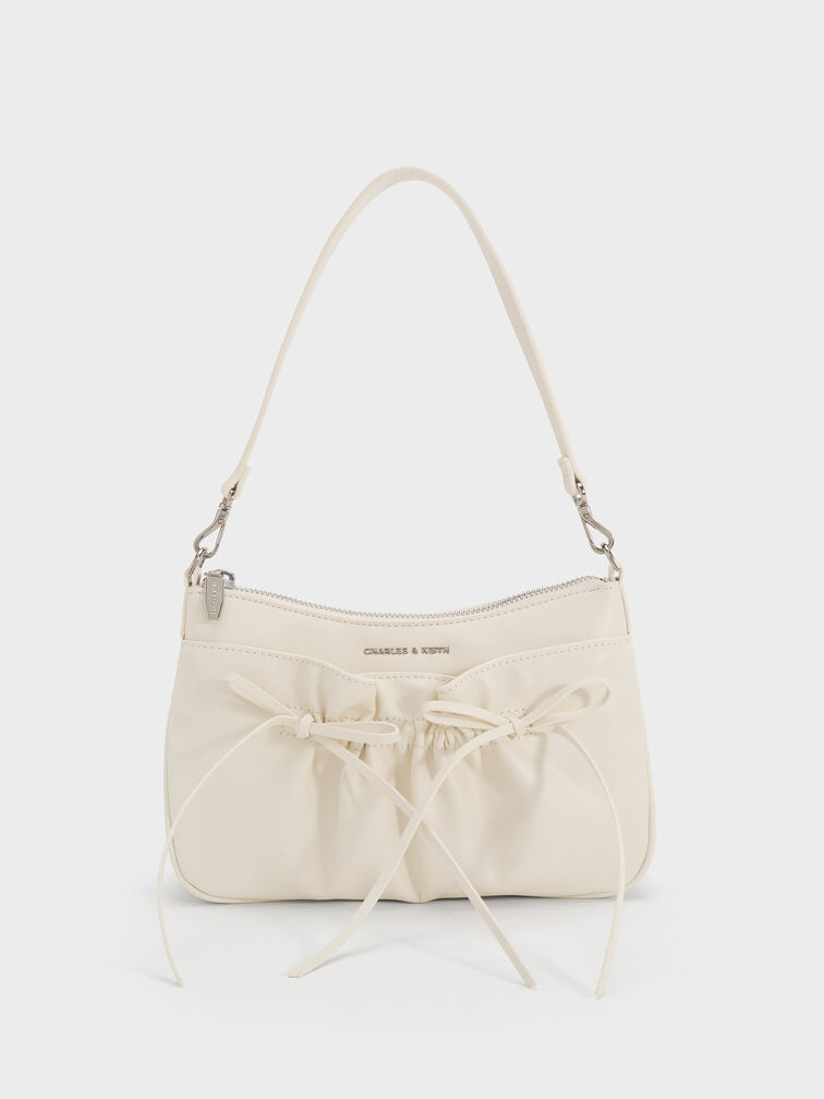 Mini Reese Ruched Bow Shoulder Bag, Cream, hi-res