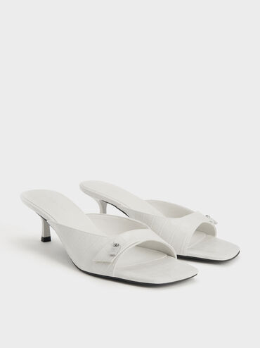Griselda Croc-Effect Kitten-Heel Mules, Animal Print White, hi-res