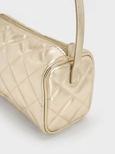 Janie Metallic Quilted Shoulder Bag, Champagne, hi-res