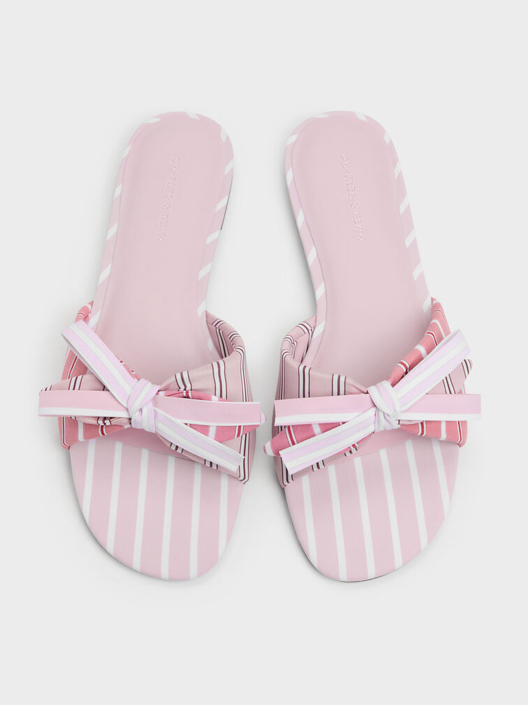 Striped Knot-Bow Slide Sandals, Light Pink, hi-res