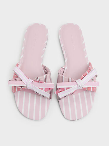 Striped Knot-Bow Slide Sandals, Light Pink, hi-res
