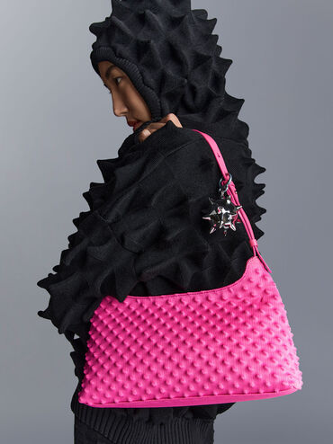 Spike Textured Shoulder Bag, Fuchsia, hi-res