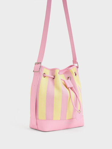 Striped Bucket Bag, Yellow, hi-res