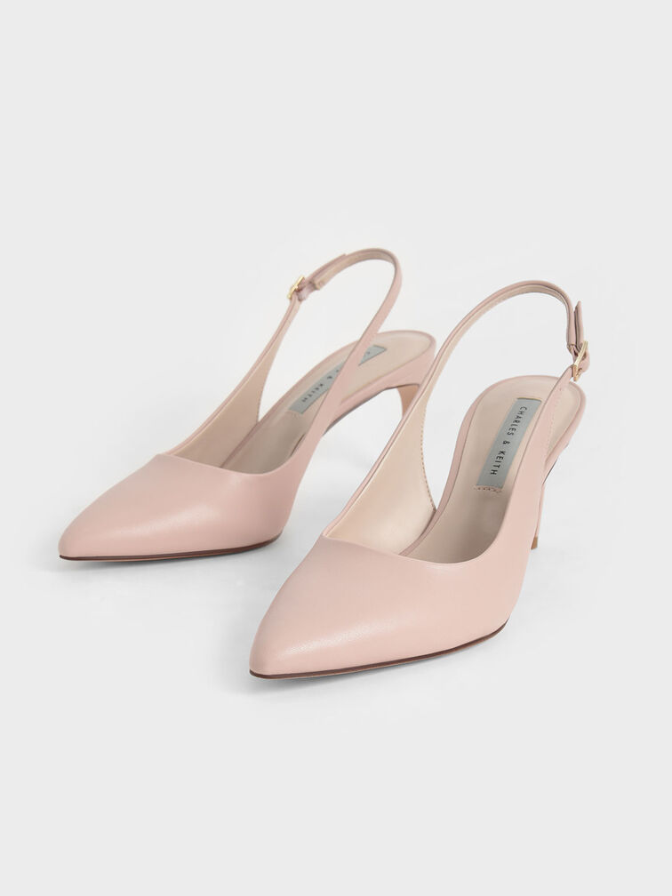 Curved Heel Slingback Pumps, Nude, hi-res