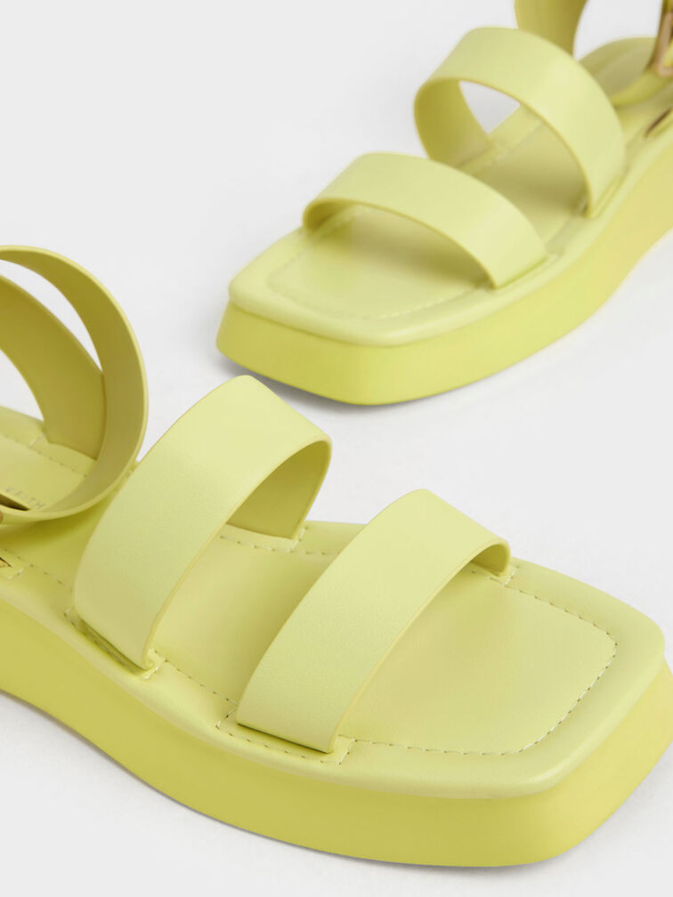 Square Toe Ankle-Strap Sandals, Yellow, hi-res