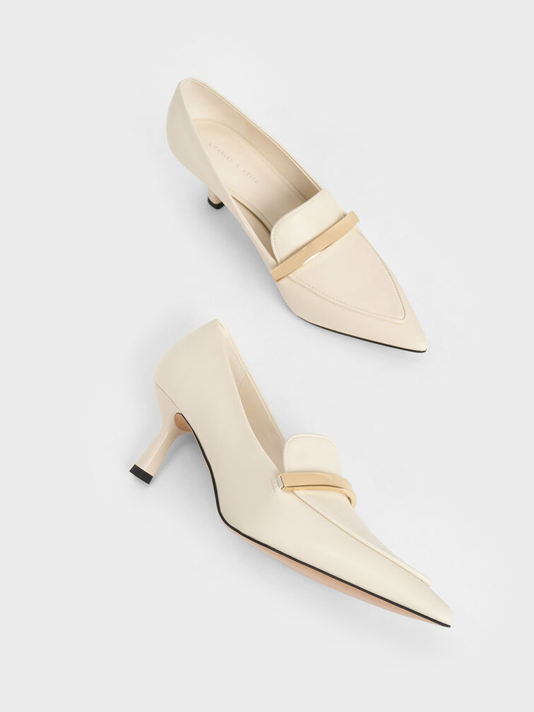 Metallic Accent Loafer Pumps, Chalk, hi-res