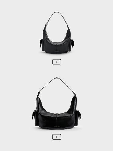Large Bessie Side-Pocket Hobo Bag, Noir, hi-res