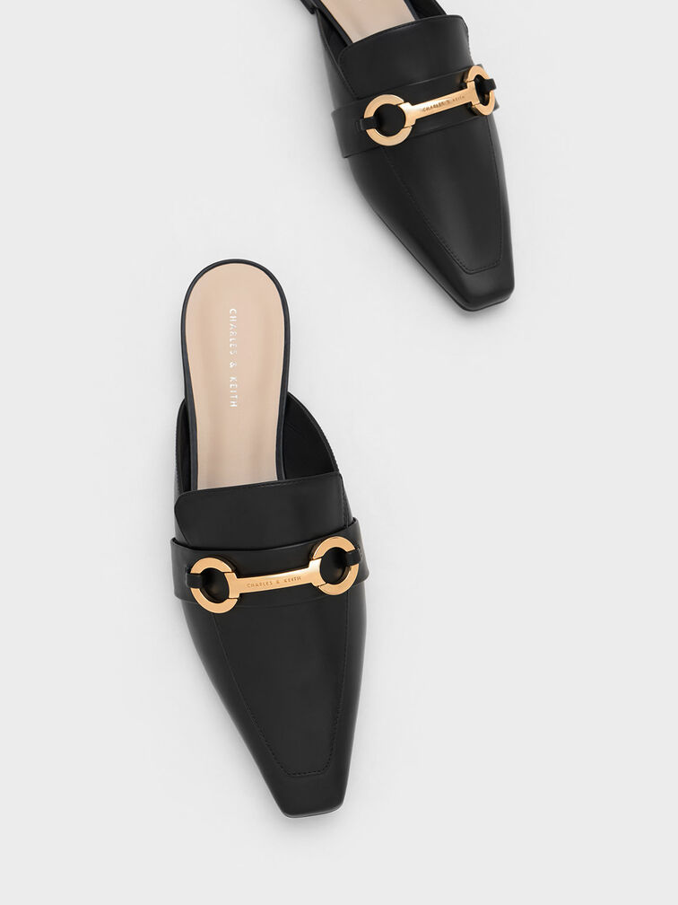 Metallic Accent Tapered Flat Mules, Black, hi-res