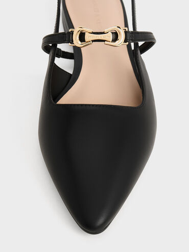 Trifina Metallic-Accent Pointed-Toe Slingback Flats, Black, hi-res
