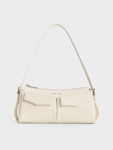 Rachel Elongated Front-Pocket Chain-Handle Bag, Cream, hi-res