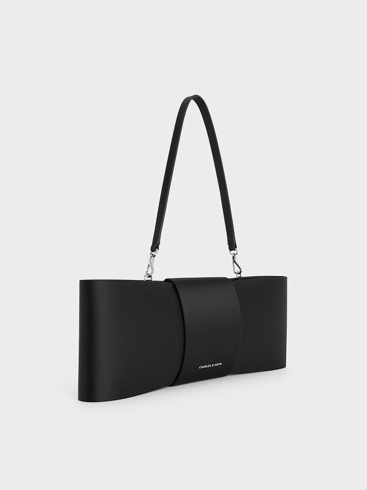 Satin Bow Elongated Shoulder Bag, Noir, hi-res
