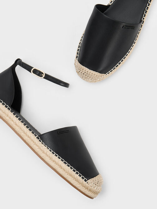 Ankle-Strap Espadrille Flats, Black, hi-res