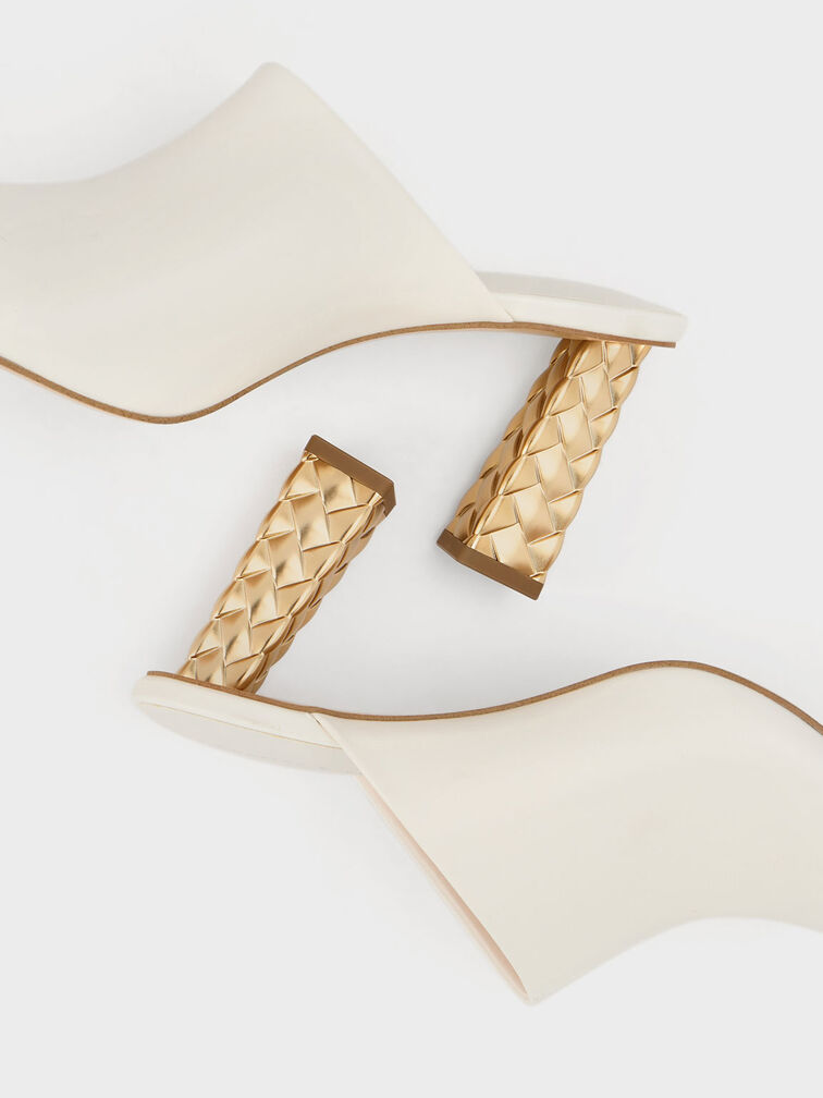 Open Toe Quilted Heel Mules, White, hi-res
