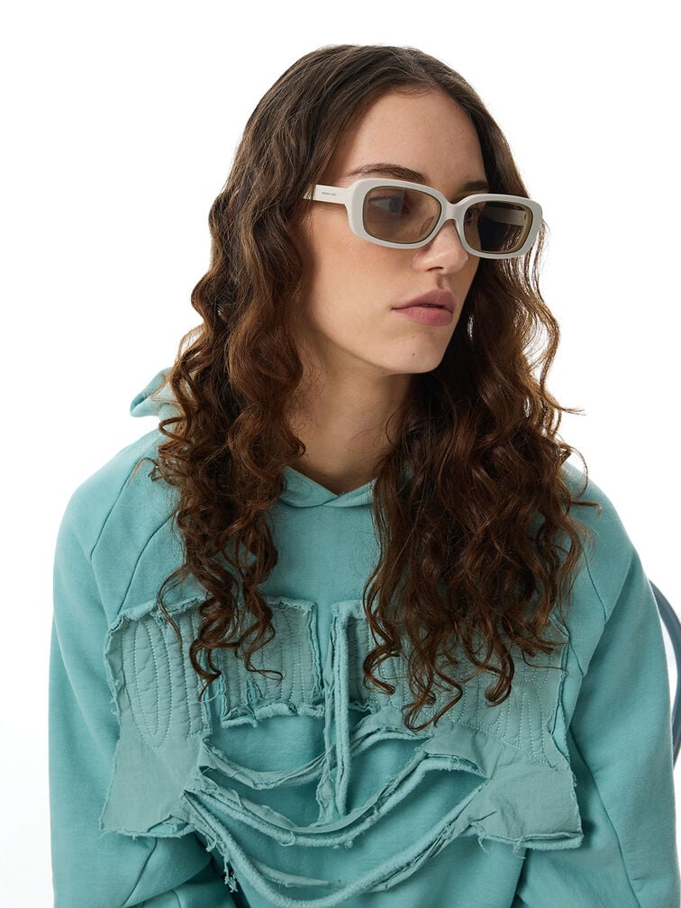Aubrey Rectangular Recycled Acetate Sunglasses, Chalk, hi-res