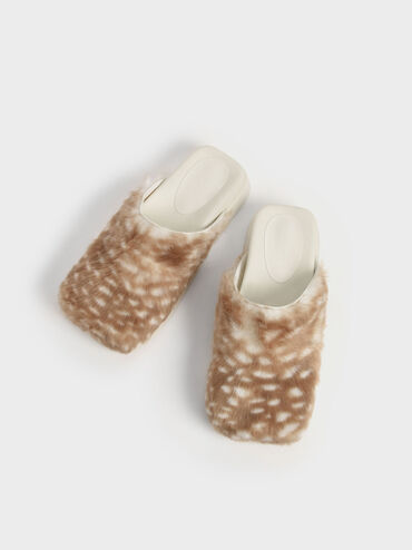 Marcy Furry Flat Mules, Animal Print Natural, hi-res