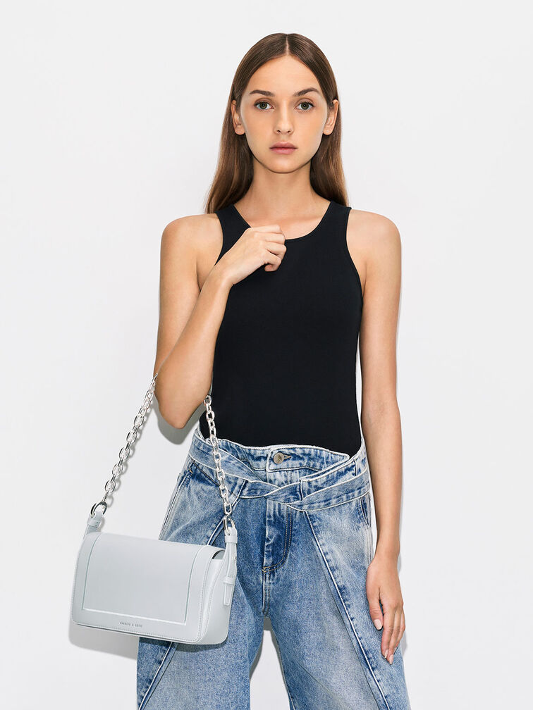 Astra Chain Handle Bag, Light Grey, hi-res