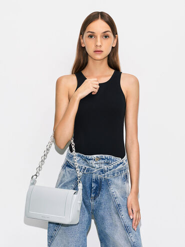 Astra Chain Handle Bag, Light Grey, hi-res