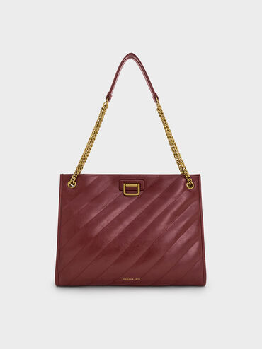 Neva Panelled Chain-Strap Tote Bag, Mulberry Plum, hi-res