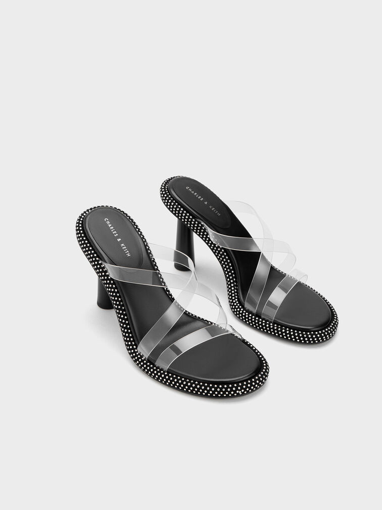 See-Through Crossover Crystal-Embellished Mules, Clear, hi-res