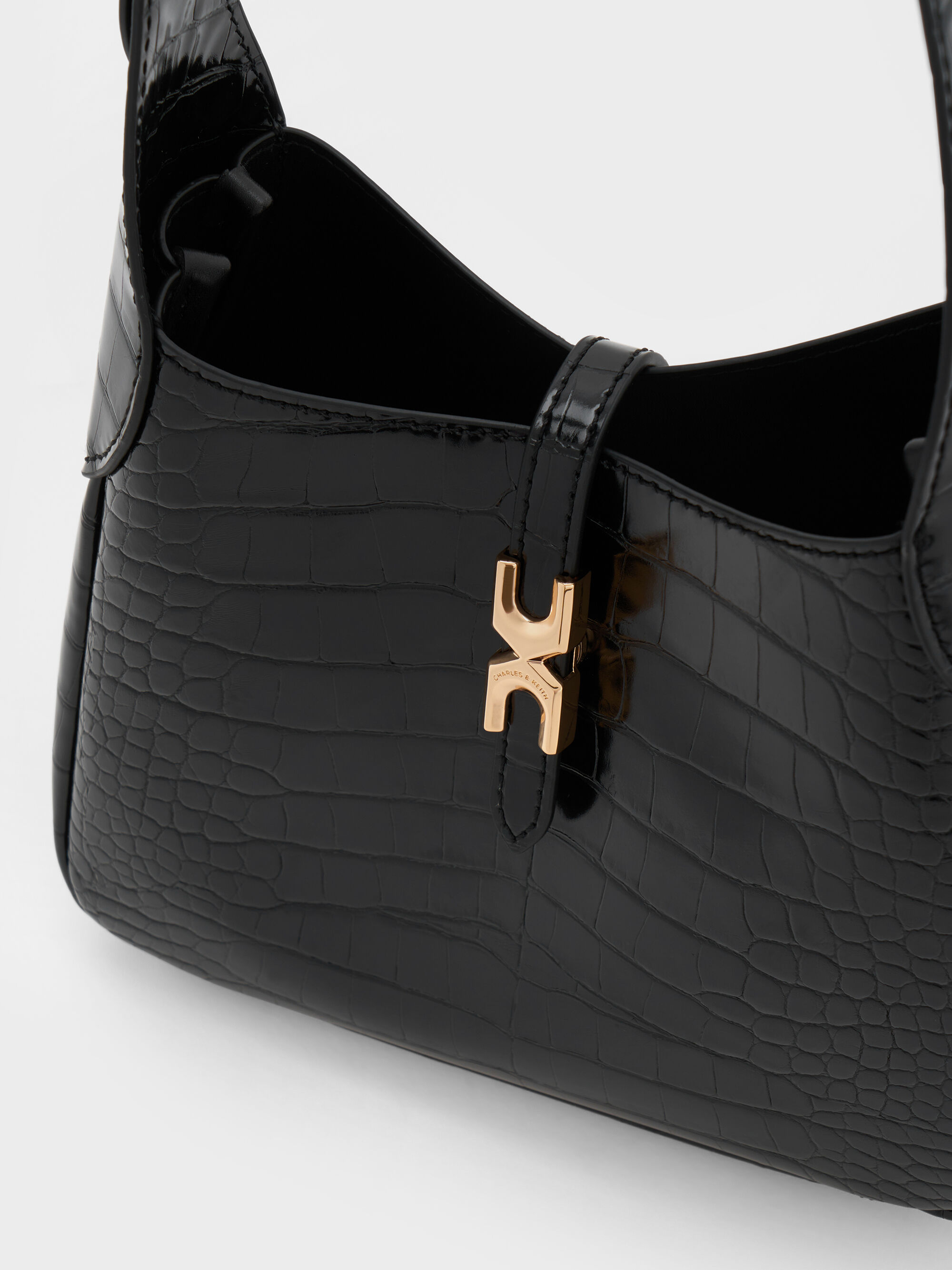 Black Croco Mini Adalyn Croc-Effect Hobo Bag - Black Croco