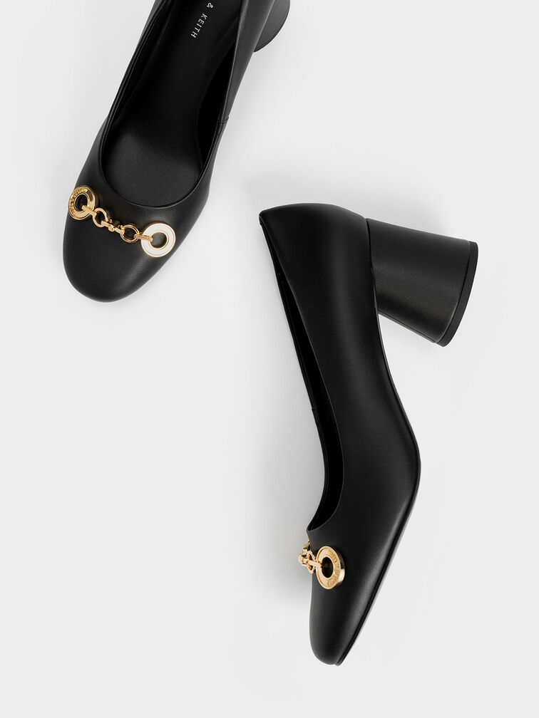 Circle Chain-Link Cylindrical Heel Pumps, Black, hi-res