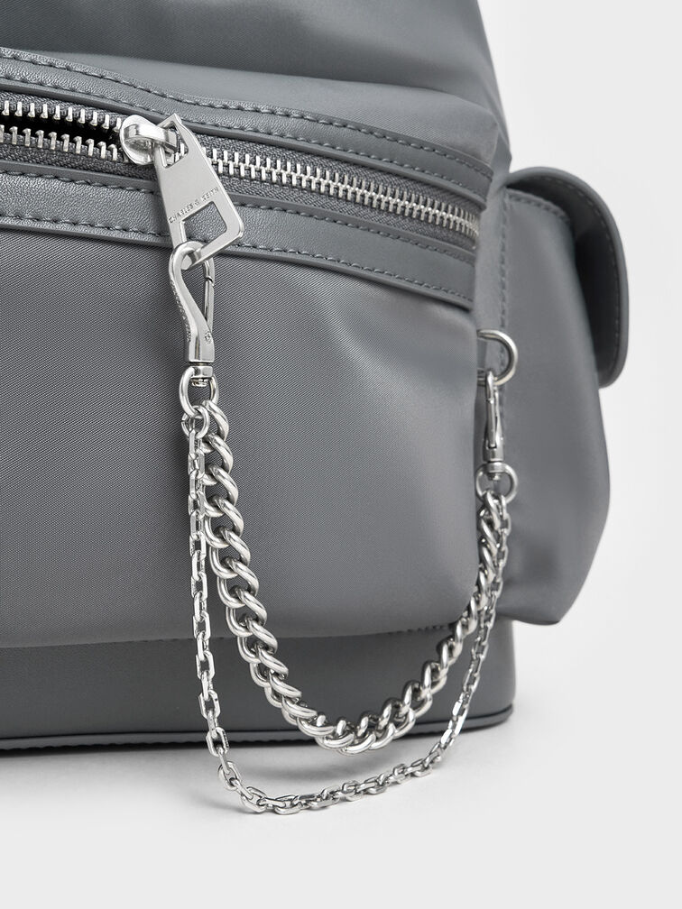 Nylon Puffy Chain-Link Backpack, Grey, hi-res