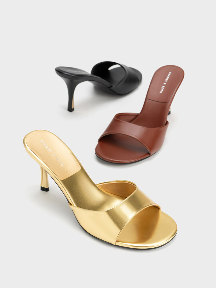 Round-Toe Sculptural Heel Mules, Brown, hi-res