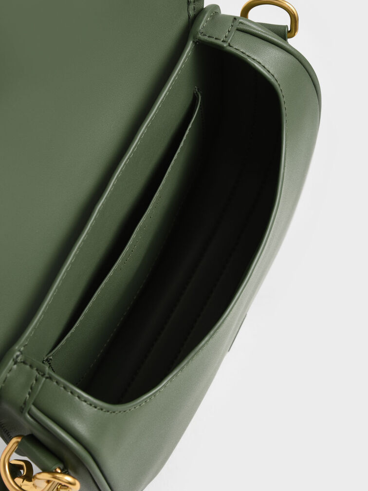 Flora Belted Saddle Bag, Dark Green, hi-res