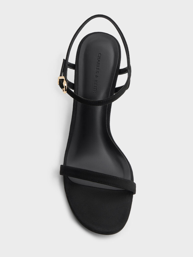 Faux Suede Ankle-Strap Heeled Sandals, Black Textured, hi-res