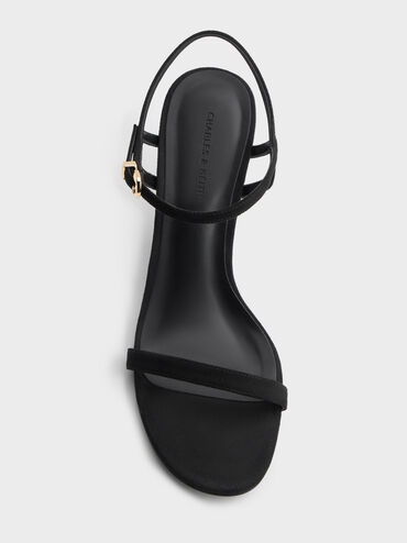 Faux Suede Ankle-Strap Heeled Sandals, Black Textured, hi-res