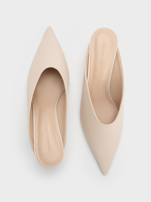 Pointed-Toe Wedge Mules, Cream, hi-res