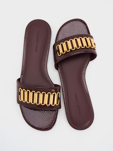 Snake-Print Metallic-Accent Slide Sandals, Animal Print Burgundy, hi-res