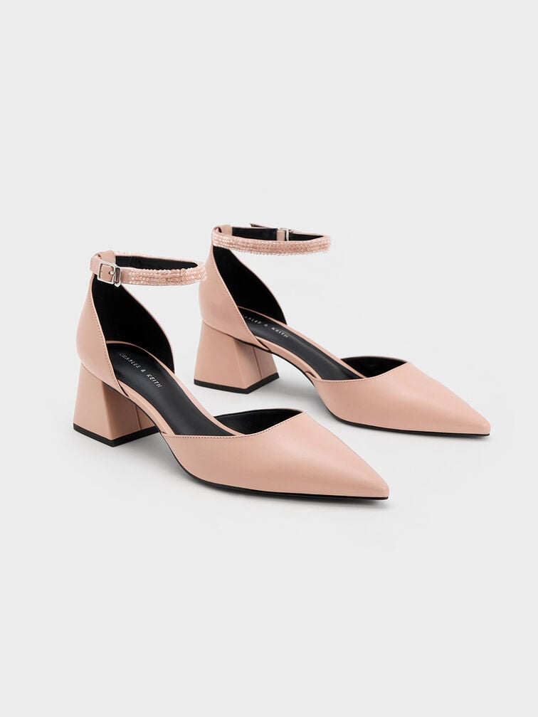 Beaded Ankle-Strap D'Orsay Pumps, Nude, hi-res