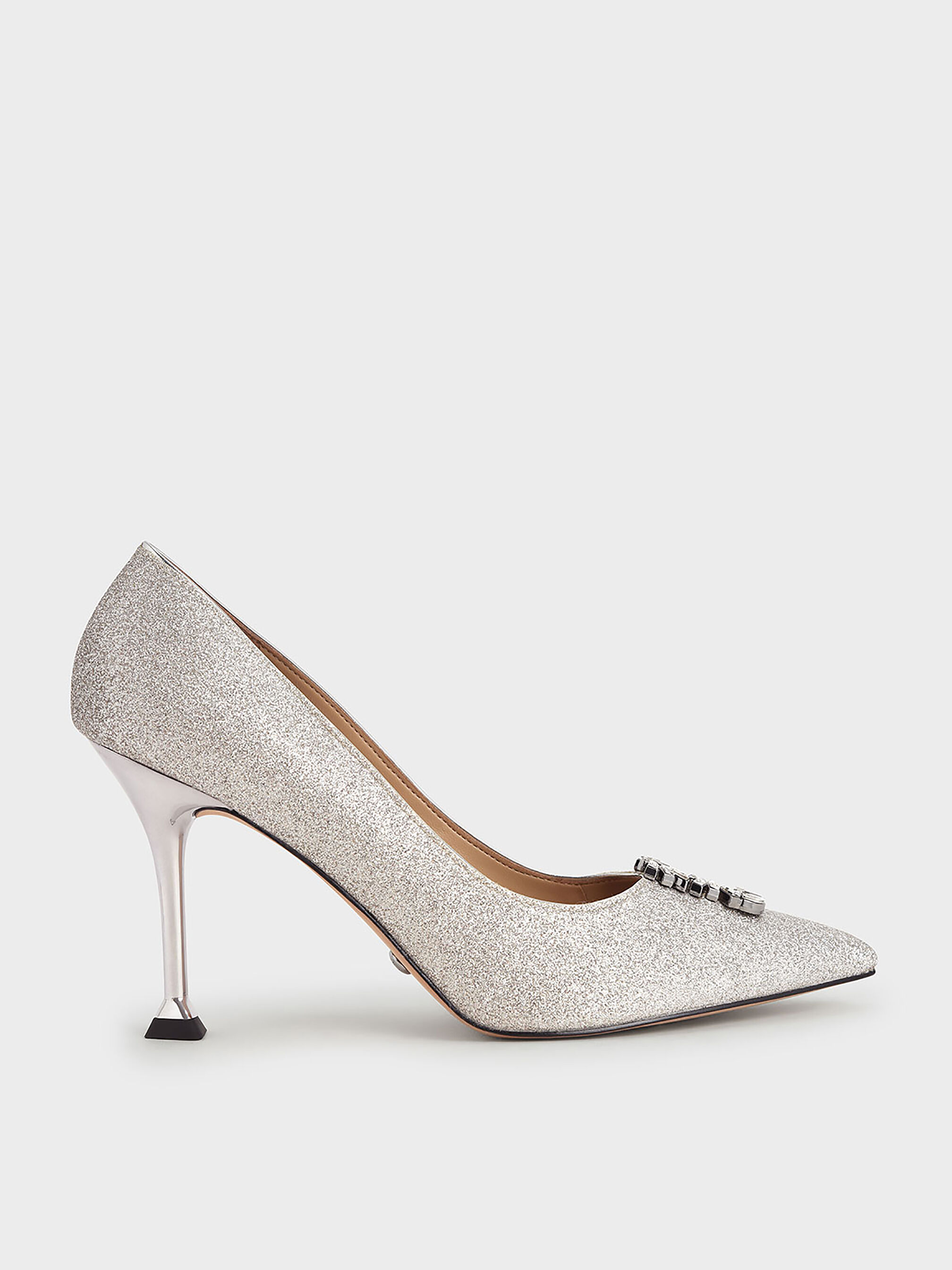 Veowalk Shiny Silver Women D'Orsay High Heels Pointed Toe Sexy Ladies  12/10/8cm Heeled