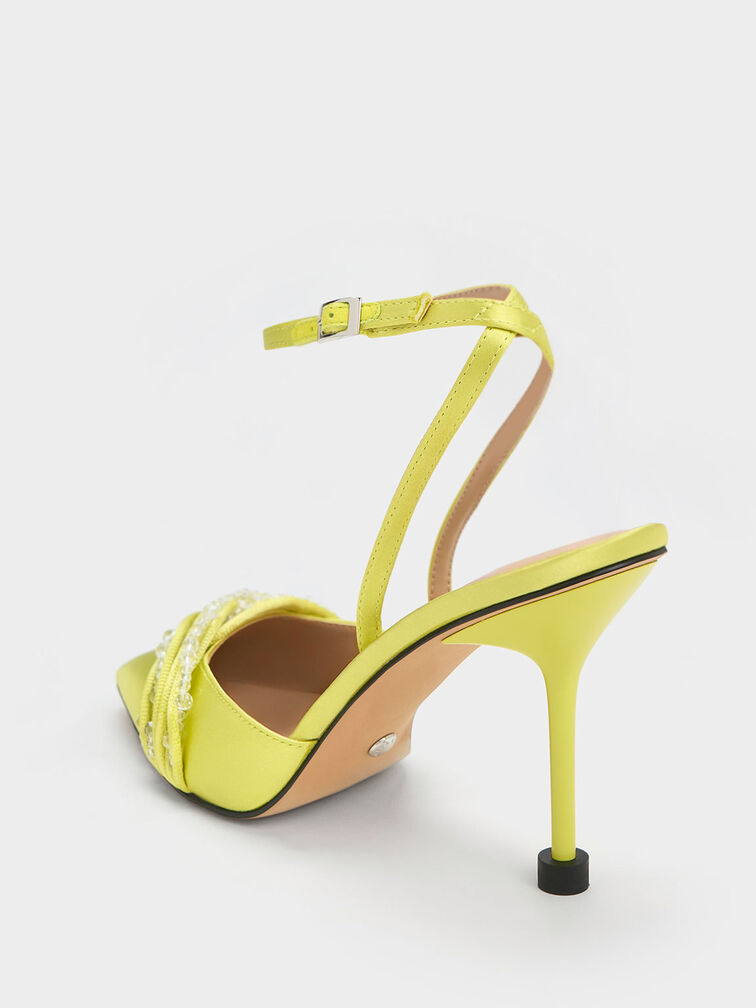 Leda Beaded Recycled Polyester Ankle-Strap Pumps, Lime, hi-res