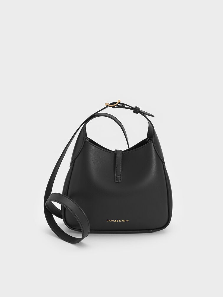 Mini Adalyn Metallic-Buckle Belted Hobo Bag, Black, hi-res