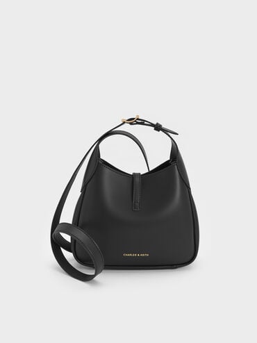 Mini Adalyn Metallic-Buckle Belted Hobo Bag, Black, hi-res